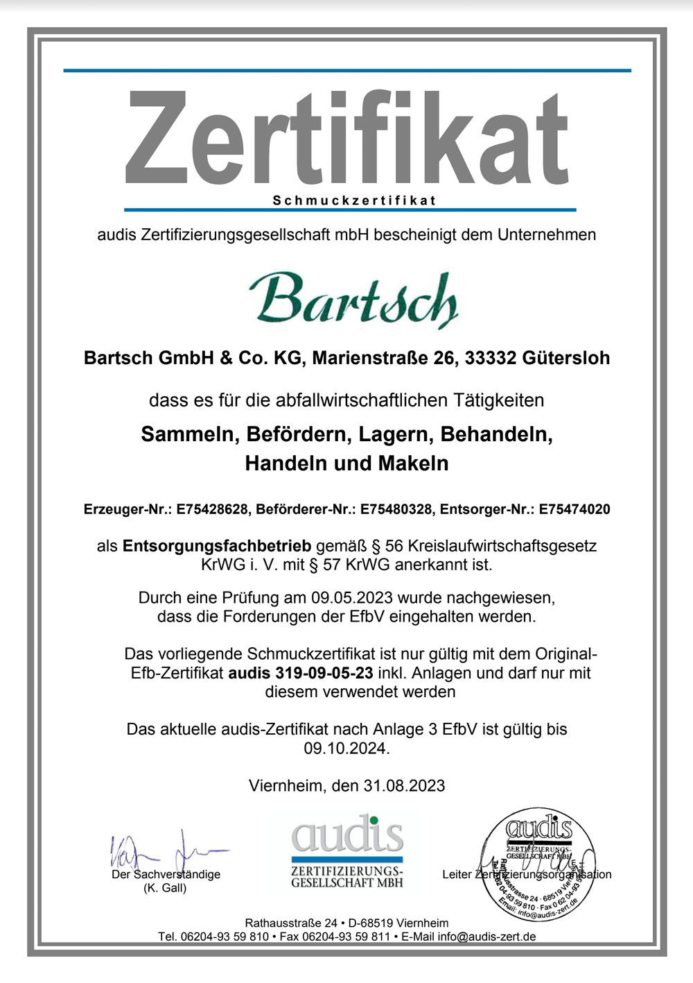 Schmuck Zertifikat